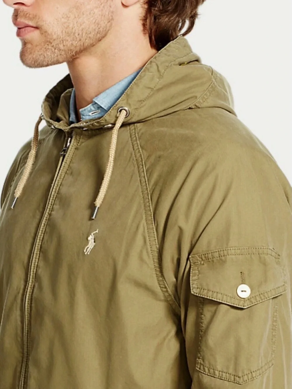 Polo Ralph Lauren Full Zip Hooded Windbreaker Cotton Blend Olive Green Sz Xl - Picture 3 of 16